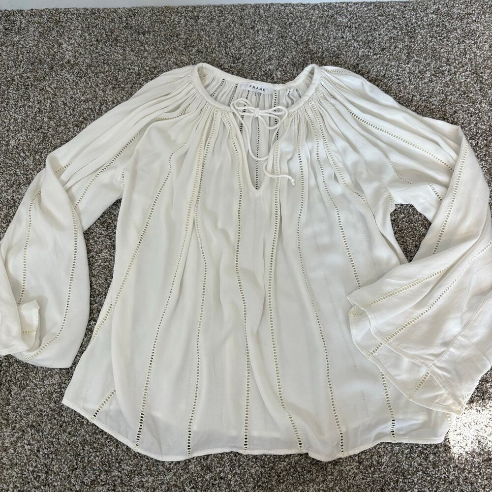 Frame Beige Long Sleeve Ladder Lace Peasant Blouse M Ren Faire Boho Hippie Fairy